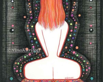 Original Art figurative BBW nude female Redhead erotic vibrant color