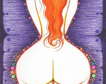 Original Wall Bedroom Art Drawing Redhead Red Hair Sexy Erotic Female Woman BBW Nude artwork