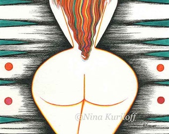 Original sexy erotic Bedroom Art Nude Woman Female Redhead Red Hair Abstract artwork BBW