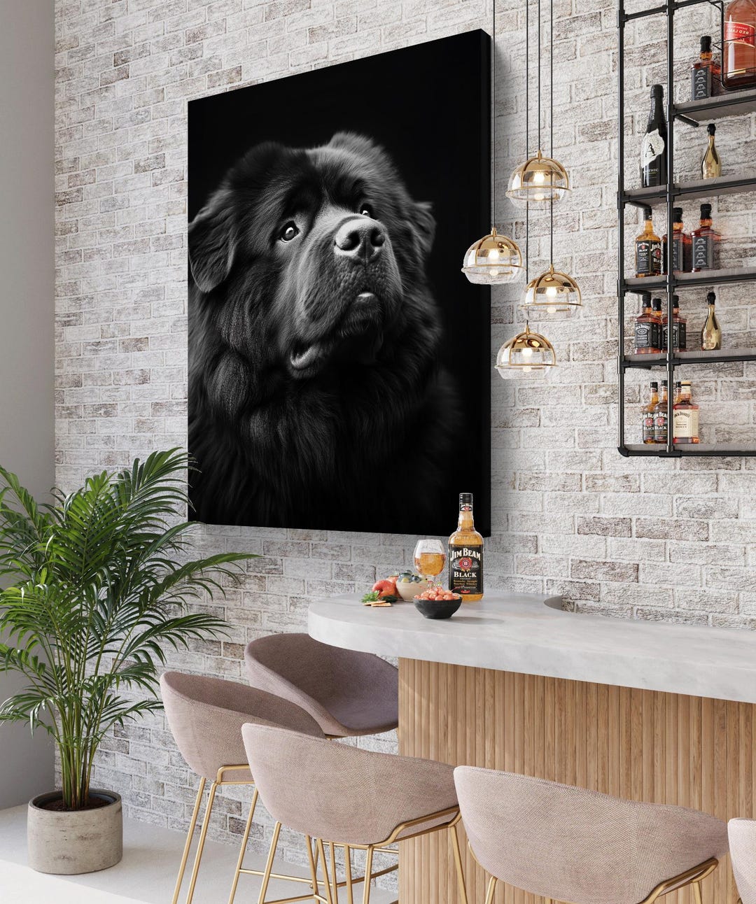 Abstract Black and White Dog Print: Minimalist Home Decor (digital ...