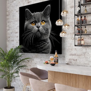 Abstract Black and White British Cat Art, Printable Monochrome Photography Print, Minimalist Digital Download for Modern Home Decor – Flumen