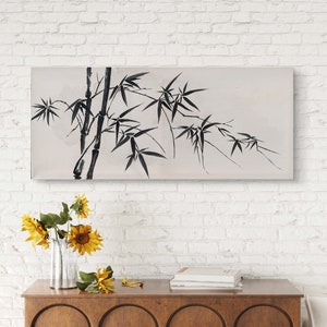 Bamboo Sunrise Painting: 3D Acrylic Zen Art, Large Feng Shui Decor