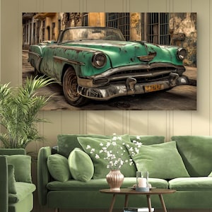 Classic Vintage Car Wall Art –  Retro Automobile Print, Industrial Style Poster for Living Room or Office Decor,  Flumen Energy Artwork