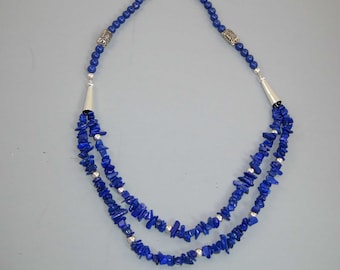 Muliti Strand Blue Lapis necklace, lapis and Sterling Necklace, lapis lazuli chip necklace, gemstone necklace, womens multi strand necklace