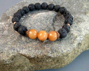 Men’s stretch bracelet, brown beaded bracelet, Lava bead bracelet, brown gemstone bracelet, copper bracelet, aventurine bracelet