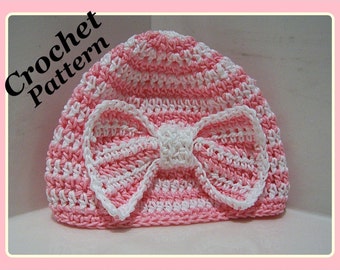 Crochet PATTERN for Beautiful Beanie with Big Bow in PDF Format - Number 107