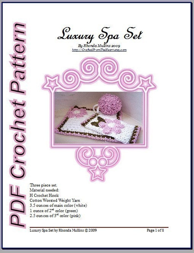 Crochet PATTERN for Luxury Spa Bath Set in PDF Format Number 104 image 2
