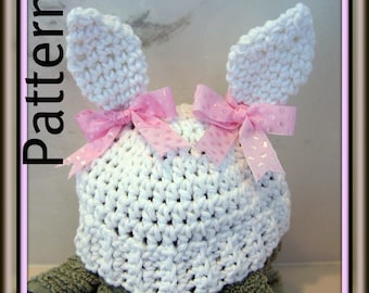 Crochet PATTERN for Bunny Ears Beanie in PDF Format - Instructions for Newborn thru Pre-Schooler - number 109