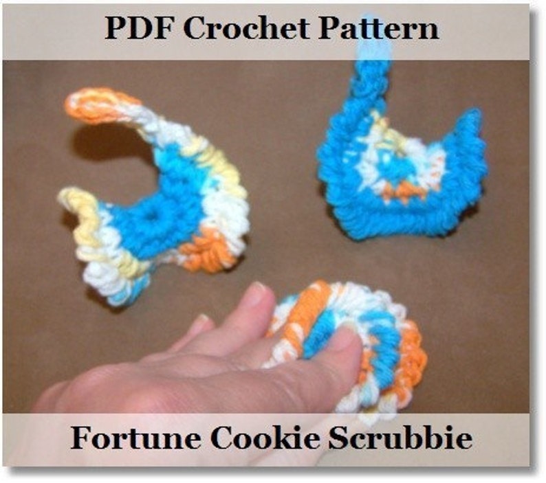 Crochet Pattern for Fortune Cookie Scrubbie in PDF format number 102 image 1