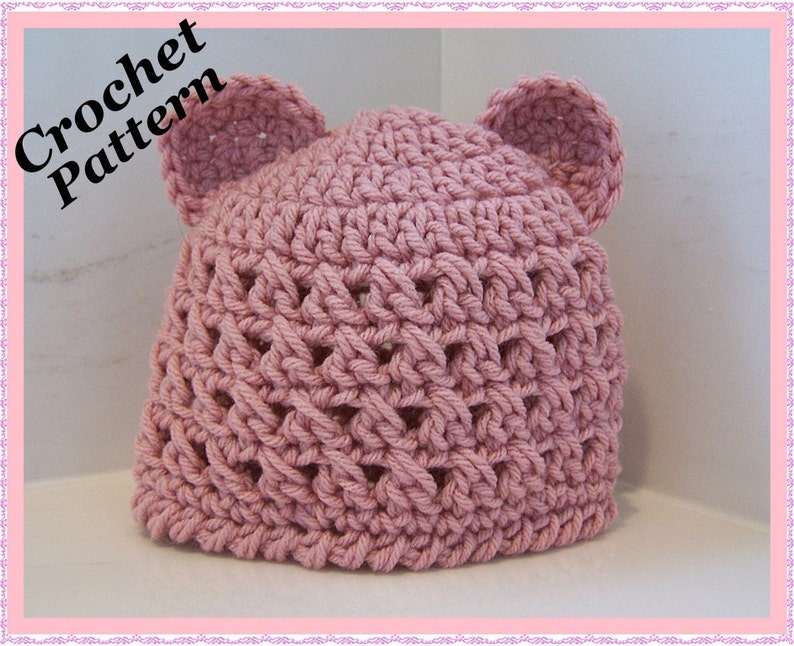 Crochet PATTERN for Teddy Bear Beanie in PDF Format Instructions for Newborn thru Pre-Teen Number 108 image 2