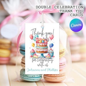 de remerciement pour frères et sœurs, étiquettes de remerciement à l'aquarelle, mot de remerciement pour un double anniversaire | Téléchargement instantané imprimable modifiable Canva