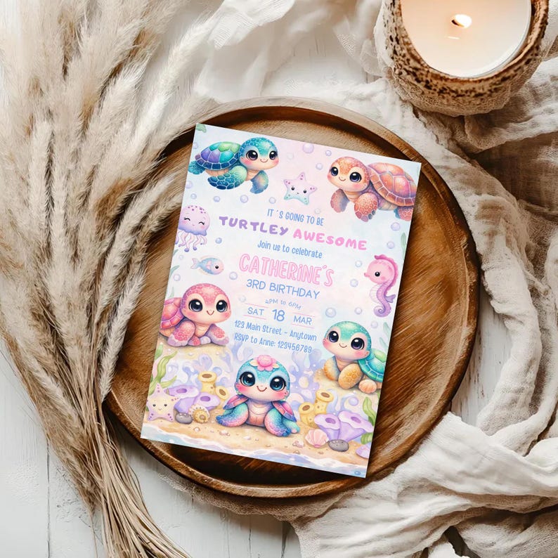Sea Turtle Birthday Invitation: Ocean Party Invite, Any Age (editable ...