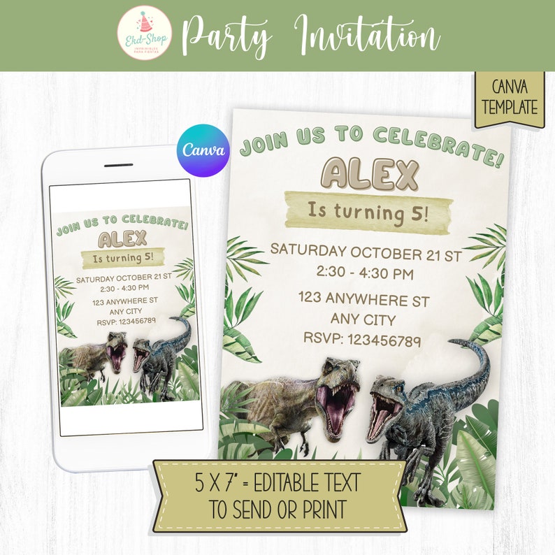 Printable Dinosaur Birthday Party Invitations, Dinosaur Party Invites ...