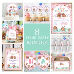 Capybara Birthday Package, Cute Floral Capybara Party Decorations Bundle, Capybara Party Supplies | Canva EDITABLE Printable Instan Download