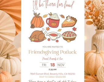 Editable Funny Friendsgiving Potluck Invitation Template: Modern Thanksgiving Party Invite (Canva, Digital Download)