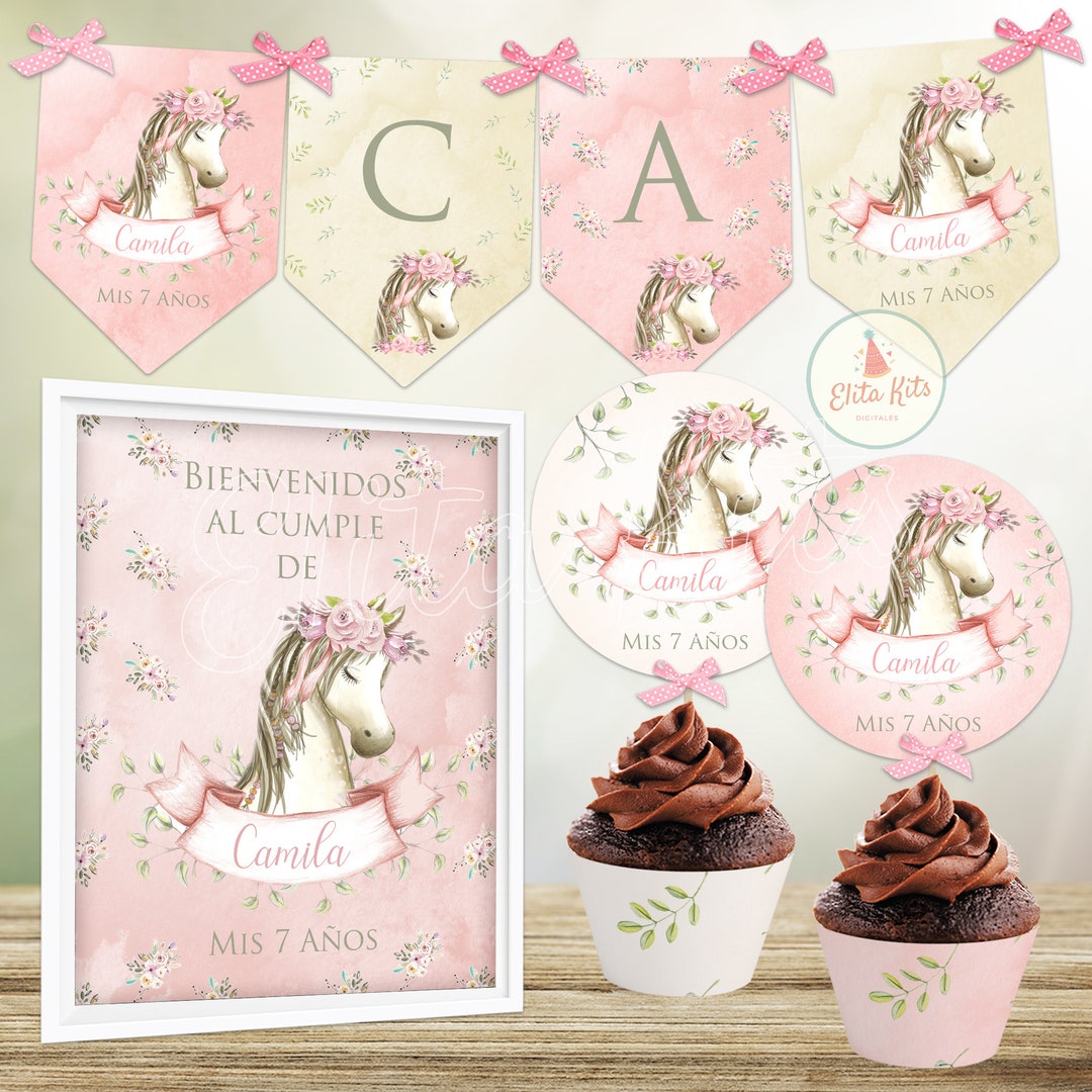Flower Horse Printable Party Decorations, Printable Party Kit, Printable Party Set PERSONALIZED ...