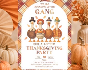 Editable Thanksgiving Goose Party Invitation Template: Rounding Up The Gang Cozy Funny Friendsgiving Invite (Canva, Digital Download)
