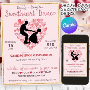 Invitación de baile para el día de San Valentín entre padre e hija, invitación de baile para enamorados, folleto de baile escolar / Descarga imprimible editable