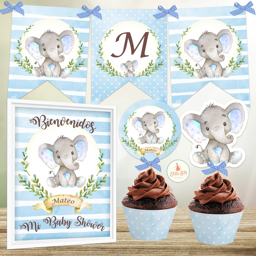 Blue Elephant Printable Party Decorations, Printable Party Kit, Printable Party Set PERSONALIZED ...