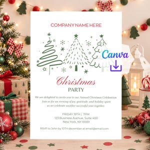 Editable Corporate Christmas Party Invitation Template, Staff Christmas Brunch Invite, Office Holiday Party (Canva, Digital Download)
