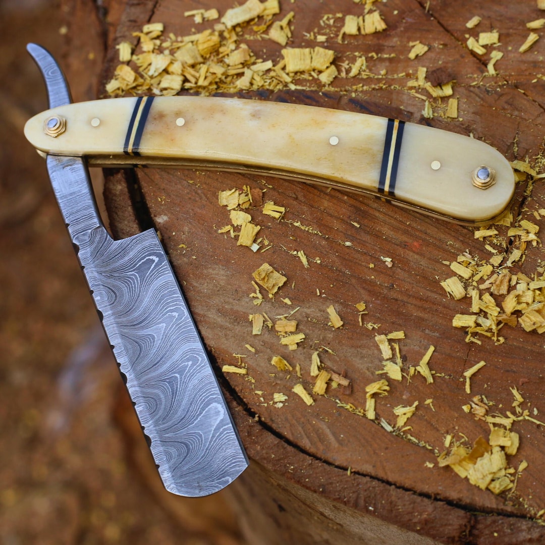 Darows Razor Traditional Damascus Straight Razor – Custom Shaving Blade for Barber ...