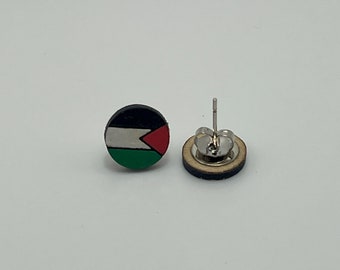 Handcrafted Palestinian Flag Wood Round Earrings - Unique Artisanal Accessories