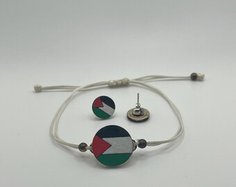 Ensemble unique fait main de bracelet et de boucles d'oreilles sur le thème de la Palestine