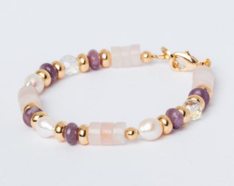 Bracciale Violet Haven, Bracciale di pietre preziose, Gioielli placcati in oro, Gioielli fatti a mano, Gioielli celesti, Gioielli di cristallo curativi