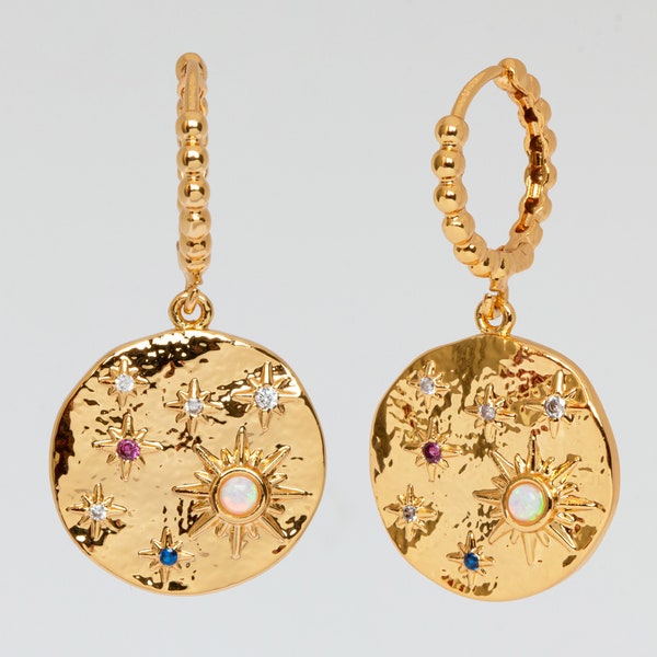 Sparkly Universe Huggie Earrings, Gold Plated Jewelry, Celestial Earrings, Handmade Jewelry, Dainty Jewelry