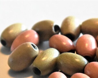 Brownish Green and Pink Wood Beads 10mm 20 pieces