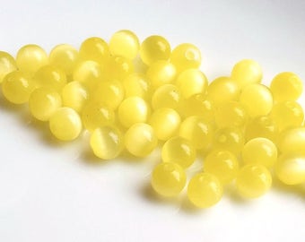 Yellow Glass Catseye Cat Eye Tiger Eye Beads 6mm Round