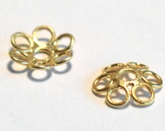 Bali Vermeil Bead Caps 9mm by 2mm, 6 pieces