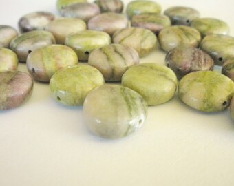 Green Striated Stone Beads 15mm x 7mm, 27 pieces