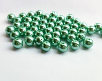 Shiny Glass Green Mint Aqua Beads 7mm Round