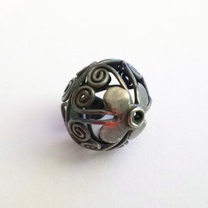 Black Gold Rhodium Plated Finish Over Sterling Silver Bali Bead, Hollow 16mm x 18mm