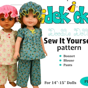 Wellie Wishers Hearts For Hearts Doll Clothes Pajamas Sewing Pattern PDF, 14&quot; Doll Clothes Pattern, American Girl Doll Pattern, Doll PJ&#39;s