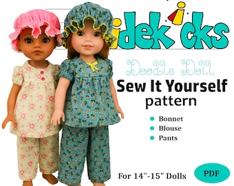 Wellie Wishers Hearts For Hearts Muñeca Ropa Pijamas Patrón de costura PDF, Patrón de ropa de muñeca de 14", Patrón de muñeca American Girl, Muñeca PJ's