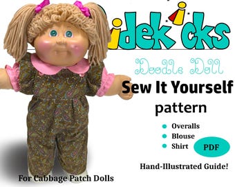 Koolpatch retro kinderpoppenkleertjes zomer naaipatroon pdf, patroon pop zonnejurk, doe-het-zelfpoppenkleertjes, zonnehoed patroon pop downloaden