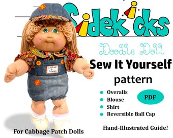 Cabbage Patch Kids Retro Boneca Roupas Verão Padrão de Costura PDF, Padrão de Shorts de Boneca, Roupas de Boneca DIY, Padrão de Macacão de Boneca Download
