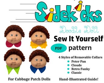 Remendo de repolho roupas de boneca infantil gola removível padrão de costura pdf, colarinho, padrão de costura de roupas de boneca retrô, padrão de roupas de boneca diy,