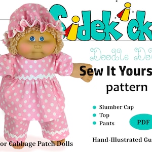Cabbage Patch Kid Doll Clothes Pajamas Sewing Pattern PDF,  Doll PJ&#39;s, Retro Doll Clothes Sewing Pattern, DIY Doll Clothes Pattern,