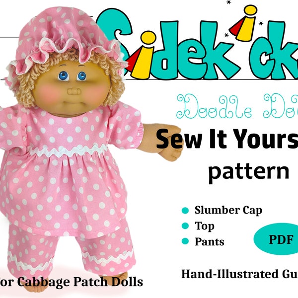 Cabbage Patch Kid Doll Clothes Pajamas Sewing Pattern PDF,  Doll PJ's, Retro Doll Clothes Sewing Pattern, DIY Doll Clothes Pattern,