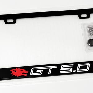 Red Coyte Mustang GT 5.0 Black Metal License Plate Frame with Screws and Caps