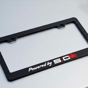 Powered by Coyote GT 5.0 Mustang Premium Black Metal License Plate Frame