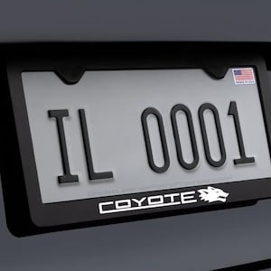 Mustang GT 5.0 Black Metal License Plate Frame Coyote Racing V2 Style with Screws and Caps