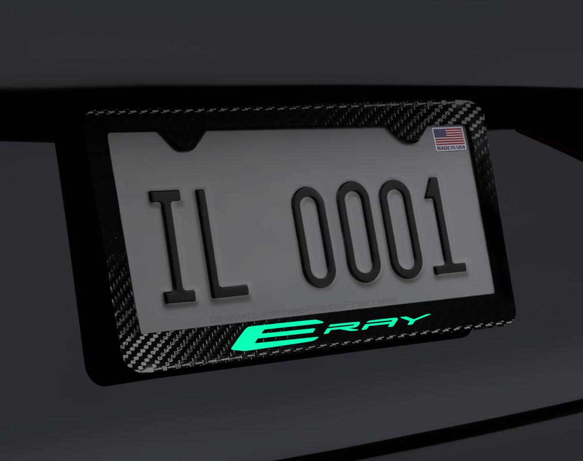 Glowing E-Ray Corvette Carbon Fiber License Plate Frame W/ Screws and Caps