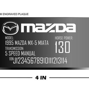 5,1 x 10,2 cm schwarzes Custom Metallschild mit Gravur für MAZDA, MIAT & andere Autos Innenraum/Motor