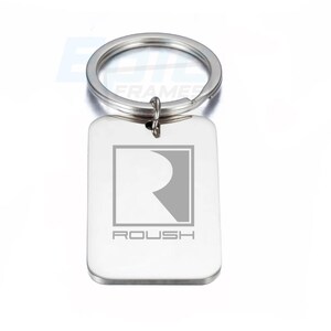 Ford Mustang Metal Keychain - Silver Roush Performance Racing Logo Key Ring