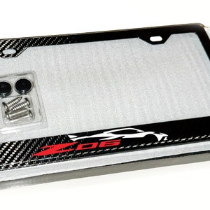 Cadre de plaque d'immatriculation en fibre de carbone Corvette Z06 C8 avec vis et capuchons