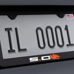 Orange Coyote 5.0 Mustang GT License Plate Fram Black Metal Coyote